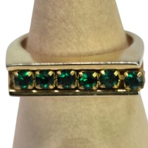 Green Multi Stones Simulated Emerald Gold Tone Ring Sz 5